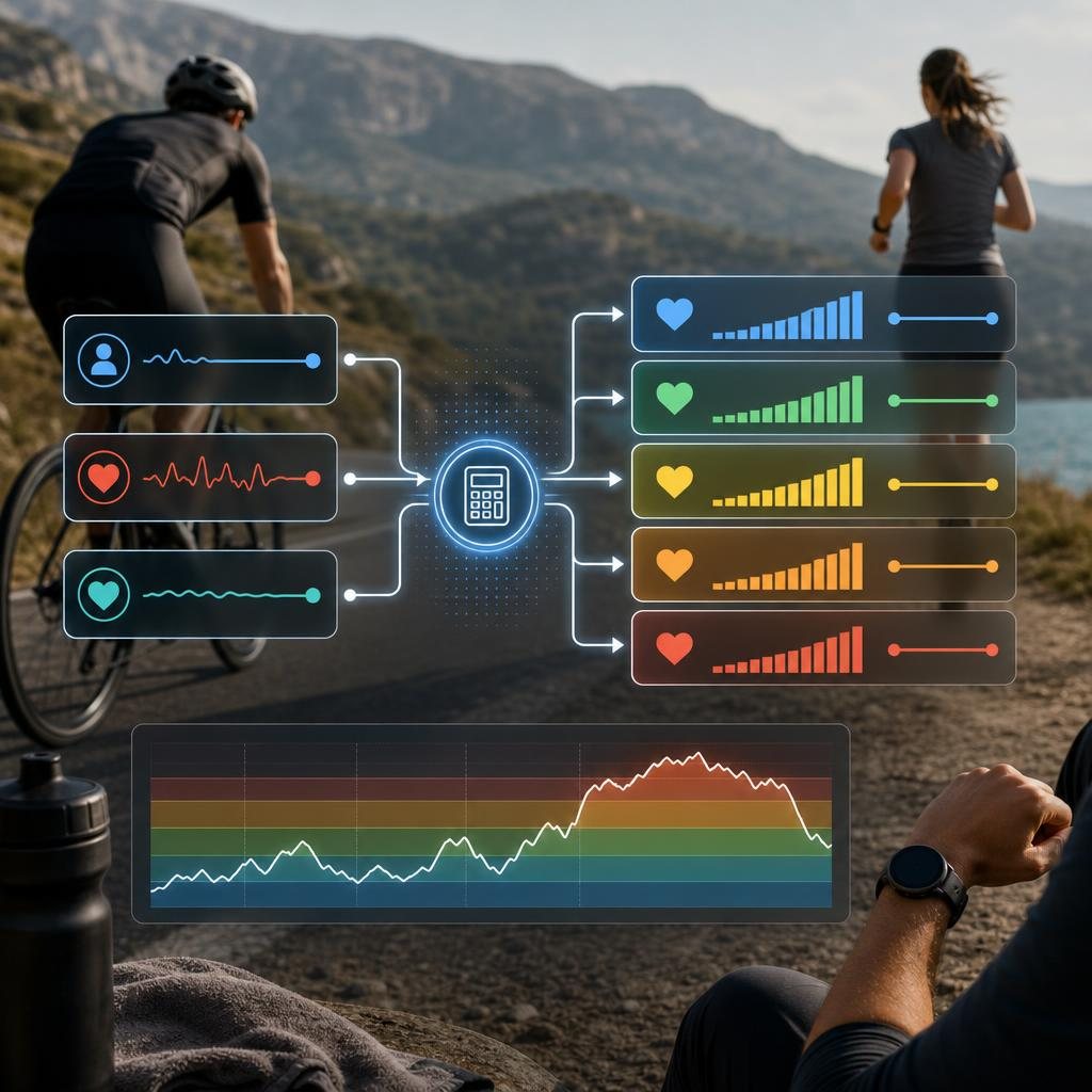 Heart rate zone calculation flow from input values to five training zones